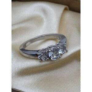 Three Stone Wedding Band Signed GSK 926 Glass Engagement Ring Sz 6